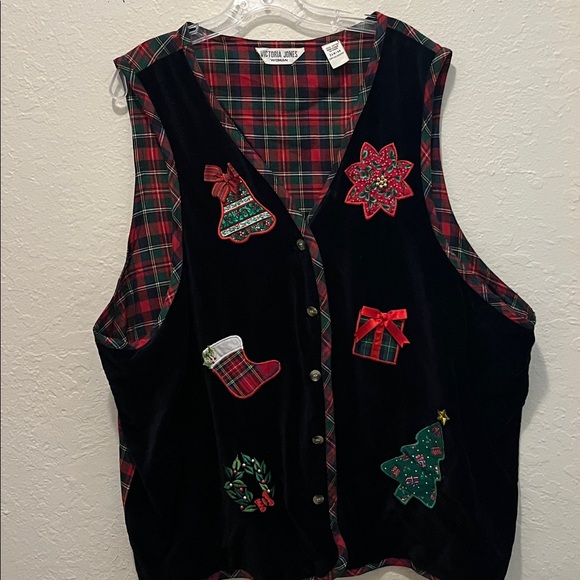 Vintage Velvet Christmas Plaid Vest 24W Plus Size - Picture 2 of 7